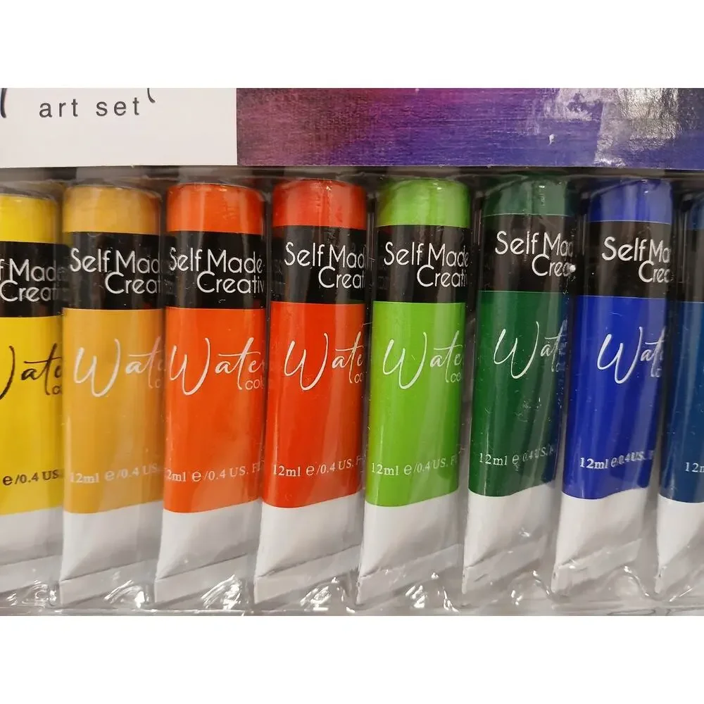 17 Pc WATERCOLOR Tubes Paint Set‎ w 4 Taklon Paint Brushes + Art Palette Value